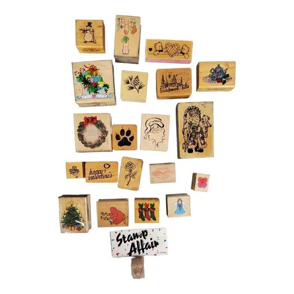 Lot of 21 Rubber Stamps Assorted Christmas Teapot Bears Paw Rose Scrapbooking - Picture 1 of 7